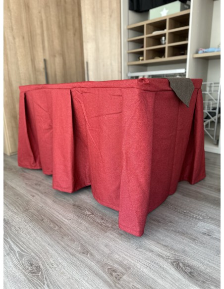 Pack Mesa + Ropa de Mesa Camilla Moderna Antimanchas color Rojo con Camino Chocolate