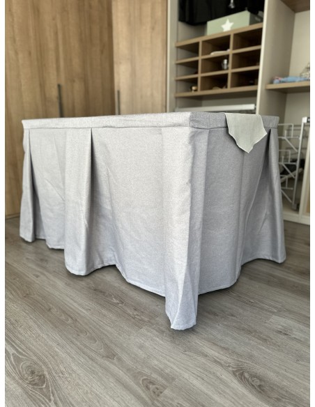 Pack Mesa + Ropa de Mesa Camilla Moderna Antimanchas color Gris Plata con Camino Gris Perla