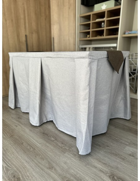 Pack Mesa + Ropa de Mesa Camilla Moderna Antimanchas color Gris Plata con Camino Chocolate