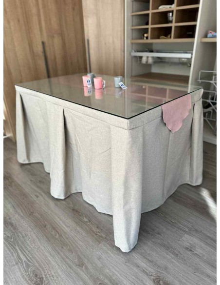 Ropa de Mesa Camilla Moderna Antimanchas color Beige con Camino Rosa