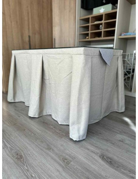 Ropa de Mesa Camilla Moderna Antimanchas color Beige con Camino Gris Plata