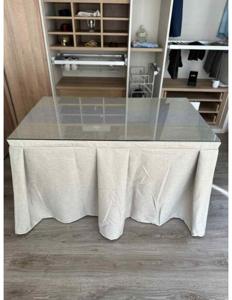 Ropa de Mesa Camilla Moderna Antimanchas color Beige con Camino Gris Plata