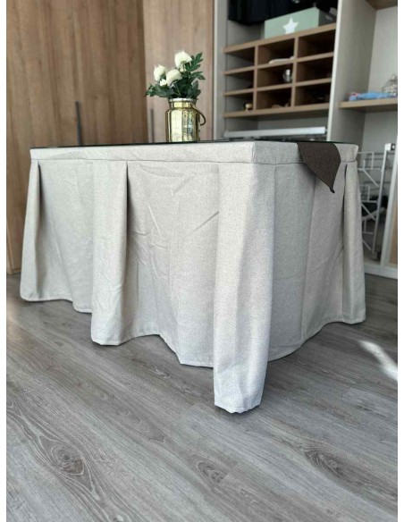 Ropa de Mesa Camilla Moderna Antimanchas color Beige con Camino Chocolate