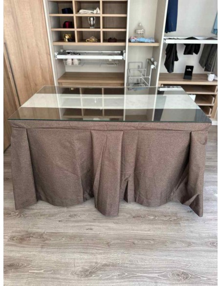 Ropa de Mesa Camilla Moderna Antimanchas color Chocolate con Camino Gris Perla