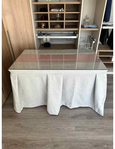 Ropa de Mesa Camilla Moderna Antimanchas color Gris Perla con Camino Rosa