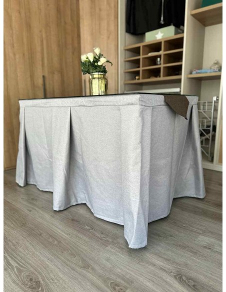 Ropa de Mesa Camilla Moderna Antimanchas color Gris Plata con Camino Chocolate