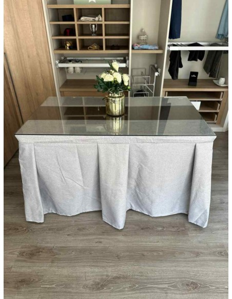 Ropa de Mesa Camilla Moderna Antimanchas color Gris Plata con Camino Chocolate