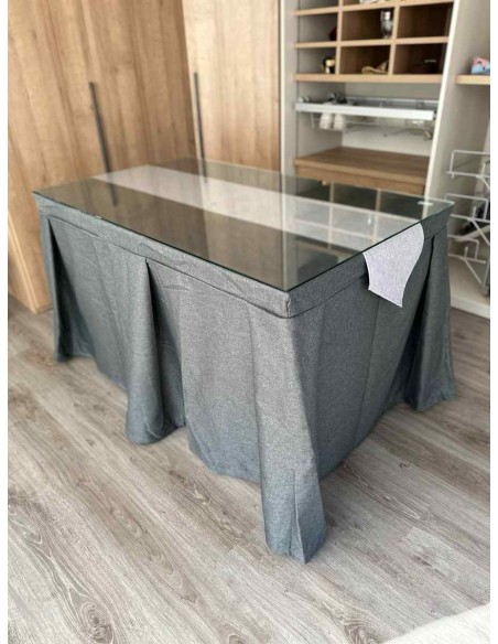 Ropa de Mesa Camilla Moderna Antimanchas color Marengo con Camino Gris Perla