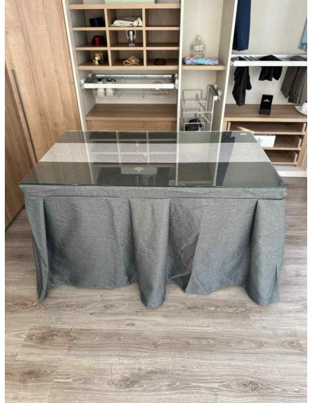 Ropa de Mesa Camilla Moderna Antimanchas color Marengo con Camino Gris Perla