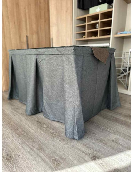 Ropa de Mesa Camilla Moderna Antimanchas color Marengo con Camino Chocolate