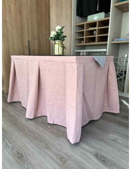 Ropa de Mesa Camilla Moderna Antimanchas color Rosa con Camino Gris Plata