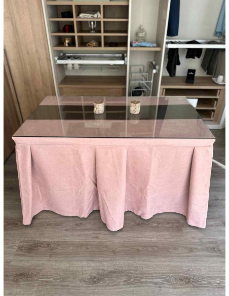 Ropa de Mesa Camilla Moderna Antimanchas color Rosa con Camino Chocolate