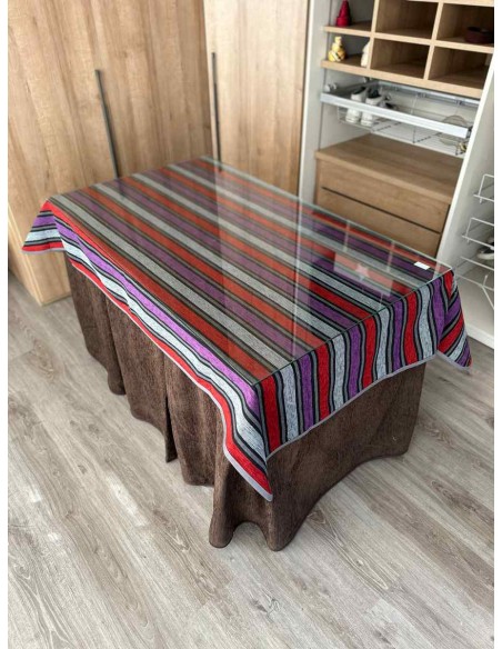 Ropa Chenilla 8 Pliegues color Chocolate con Tapete Franjas