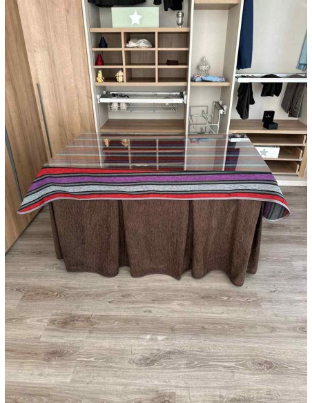 Ropa Chenilla 8 Pliegues color Chocolate con Tapete Franjas