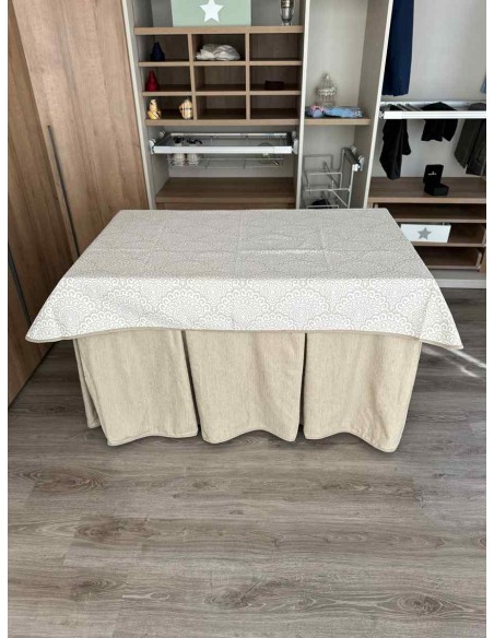 Conjunto Ropa Chenilla 8 Pliegues color Beige con Tapete Sol