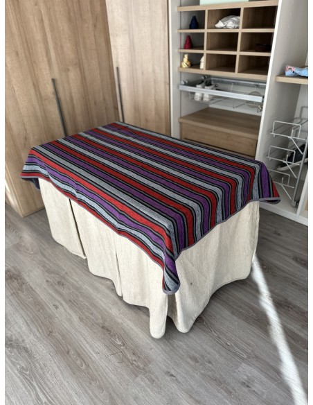 Conjunto Ropa Chenilla 8 Pliegues color Beige con Tapete Franjas