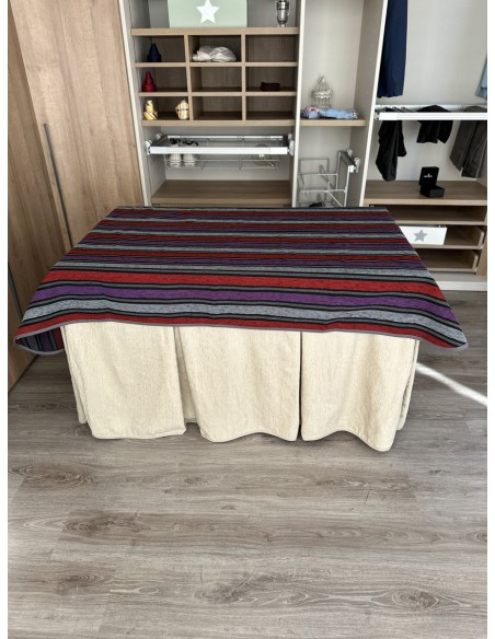 Conjunto Ropa Chenilla 8 Pliegues color Beige con Tapete Franjas