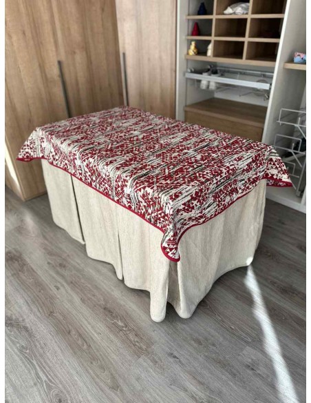 Conjunto Ropa Chenilla 8 Pliegues color Beige con Tapete Mosaico