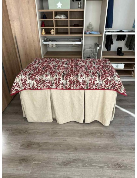 Conjunto Ropa Chenilla 8 Pliegues color Beige con Tapete Mosaico