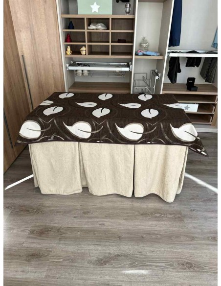 Conjunto Ropa Chenilla 8 Pliegues color Beige con Tapete Hojas