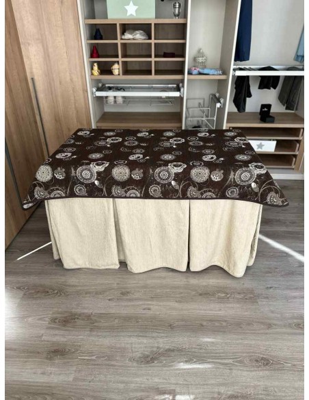 Conjunto Ropa Chenilla 8 Pliegues color Beige con Tapete Mandala