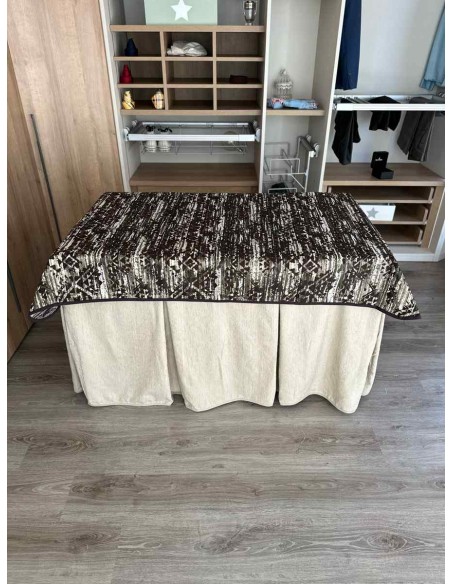 Conjunto Ropa Chenilla 8 Pliegues color Beige con Tapete Tiramisu