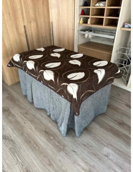 Conjunto Ropa Chenilla 8 Pliegues color Gris con Tapete Hojas