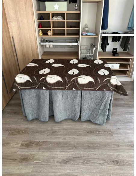 Conjunto Ropa Chenilla 8 Pliegues color Gris con Tapete Hojas