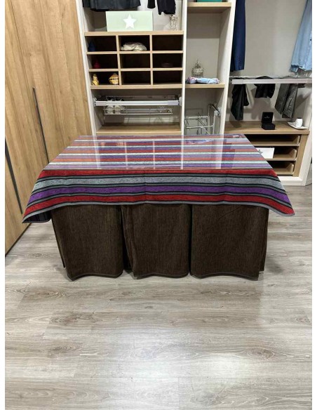 Ropa Doble Grueso 10 Pliegues Chocolate con Tapete Franjas