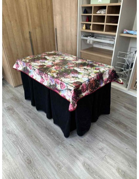 Ropa Doble Grueso 10 Pliegues Negro con Tapete Flores