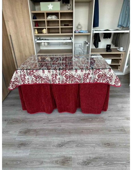 Ropa Doble Grueso 10 Pliegues Rojo con Tapete Mosaico