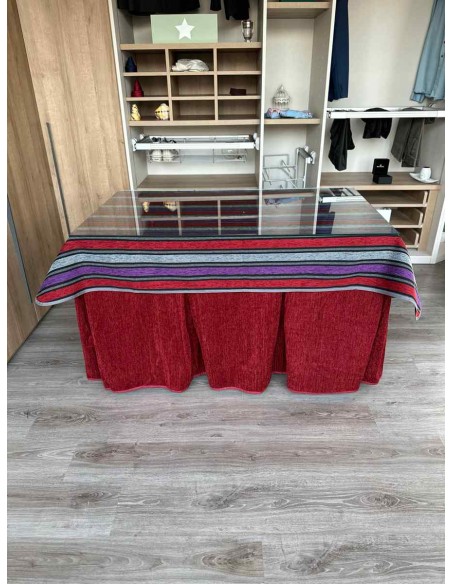 Ropa Doble Grueso 10 Pliegues Rojo con Tapete Franjas