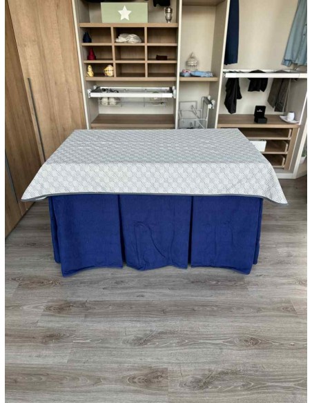 Conjunto Doble Grueso 10 Pliegues Azul con Tapete Rombos