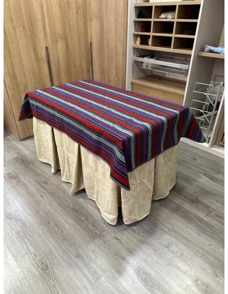 Conjunto Doble Grueso 10 Pliegues Beige con Tapete Franjas