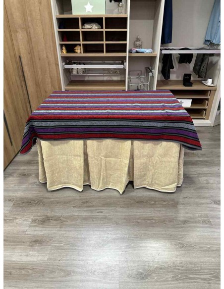 Conjunto Doble Grueso 10 Pliegues Beige con Tapete Franjas