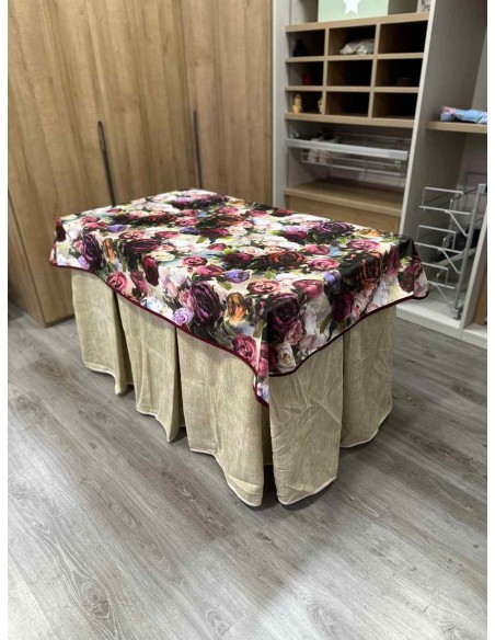 Conjunto Doble Grueso 10 Pliegues Beige con Tapete Flores