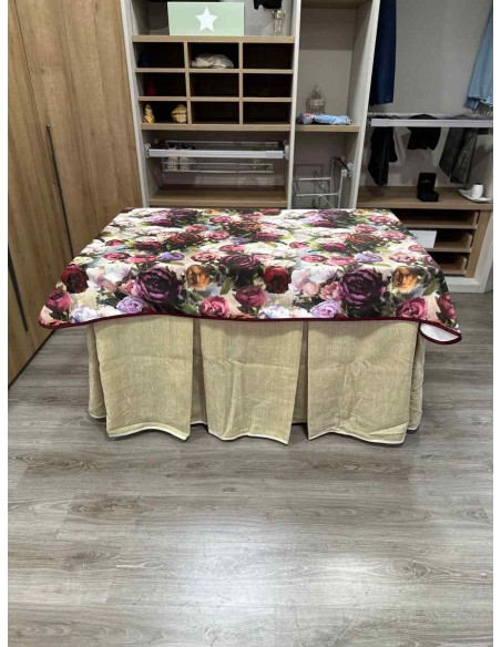 Conjunto Doble Grueso 10 Pliegues Beige con Tapete Flores