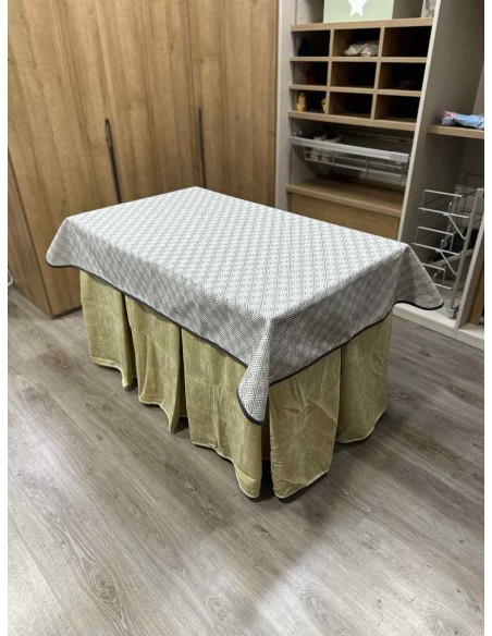 Conjunto Doble Grueso 10 Pliegues Beige con Tapete Rombos