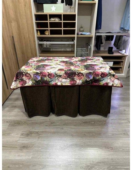 Conjunto Doble Grueso 10 Pliegues Chocolate con Tapete Flores