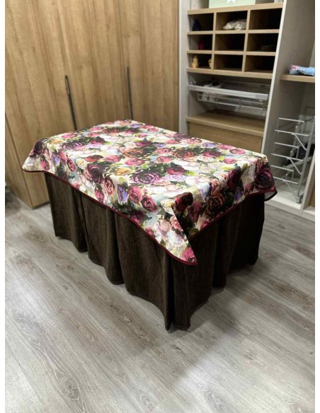 Conjunto Doble Grueso 10 Pliegues Chocolate con Tapete Flores