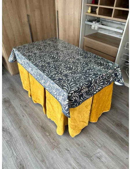 Conjunto Doble Grueso 10 Pliegues Mostaza con Tapete Nature