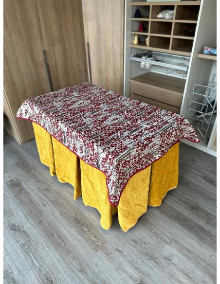 Conjunto Doble Grueso 10 Pliegues Mostaza con Tapete Mosaico