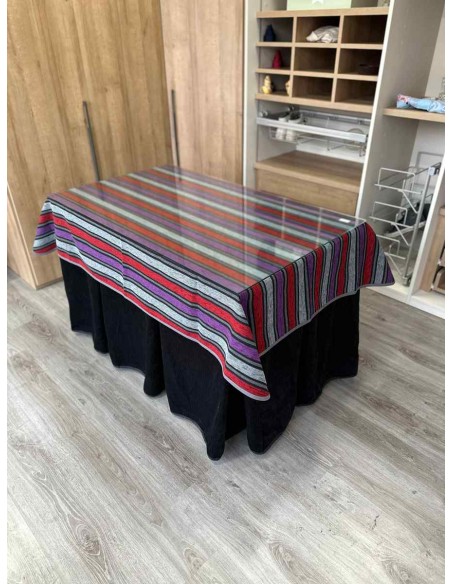 Conjunto Doble Grueso 10 Pliegues Negro con Tapete Franjas