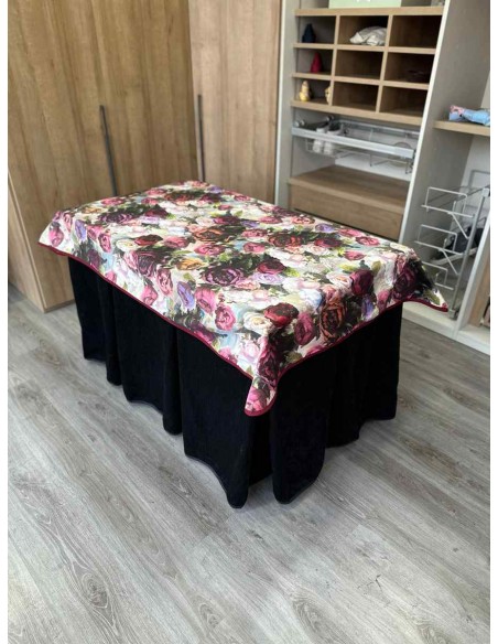 Conjunto Doble Grueso 10 Pliegues Negro con Tapete Flores