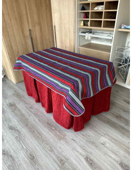 Conjunto Doble Grueso 10 Pliegues Rojo con Tapete Franjas