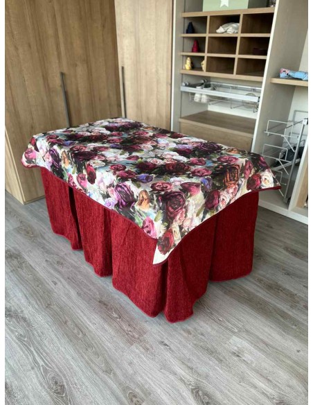 Conjunto Doble Grueso 10 Pliegues Rojo con Tapete Flores