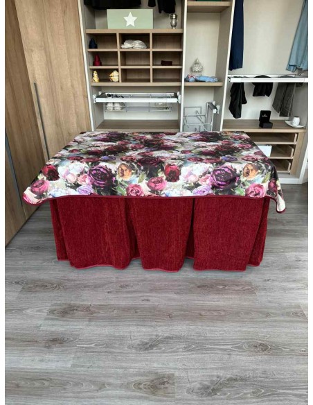 Conjunto Doble Grueso 10 Pliegues Rojo con Tapete Flores