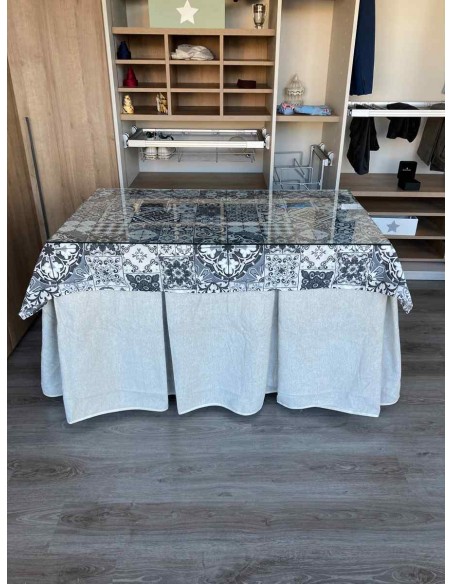 Conjunto Antimanchas Extragruesa Ultraeficiente Marfil con Tapete Mosaico