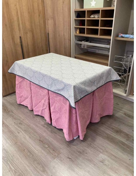 Conjunto Chenilla 10 Pliegues color Rosa Pastel con Tapete Sol