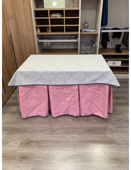 Conjunto Chenilla 10 Pliegues color Rosa Pastel con Tapete Sol